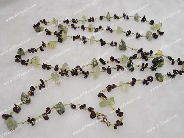 Green rutilated quartz garnet necklace