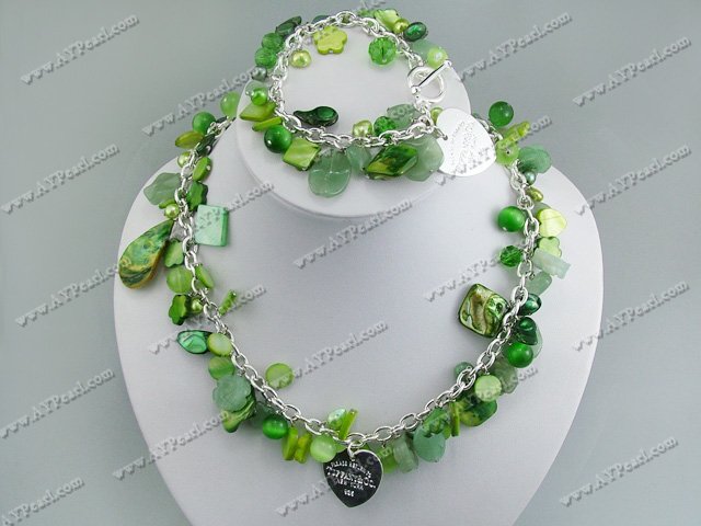 Green Style cat's eye shell pearl crystal set