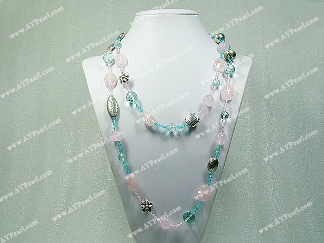 collier en cristal de quartz rose