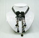 pearl black jade flower necklace