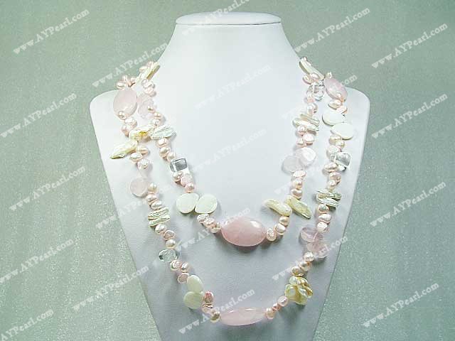 rose quartz pearl crystal necklace