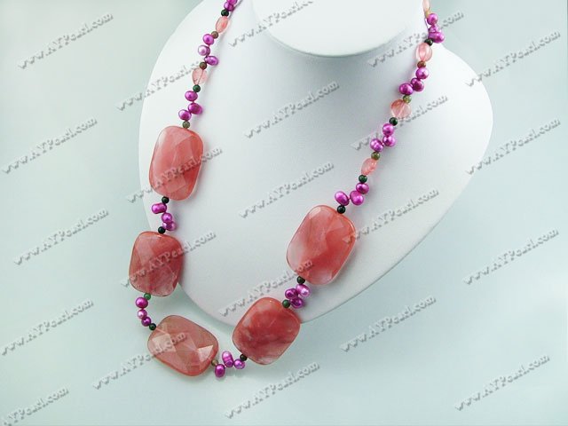 cherry quartz pearl necklace