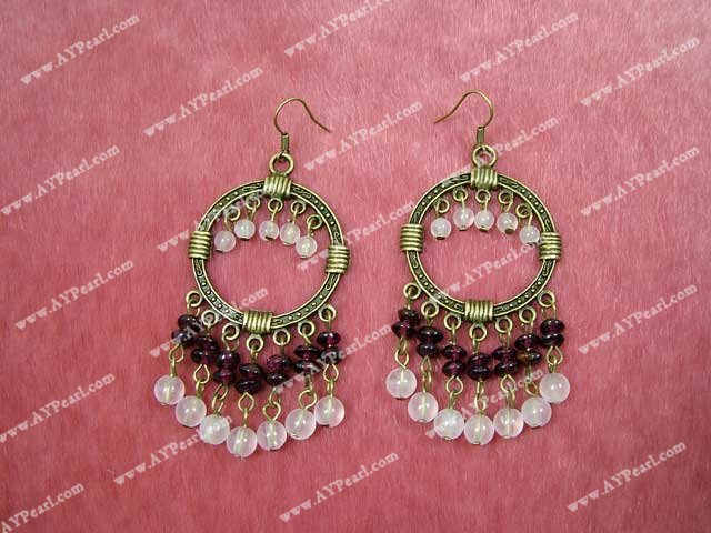garnet rose quartz earrings
