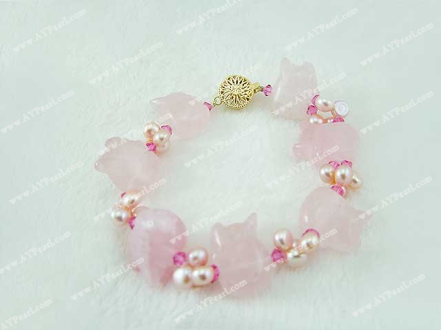 quartz rose bracelet en perles