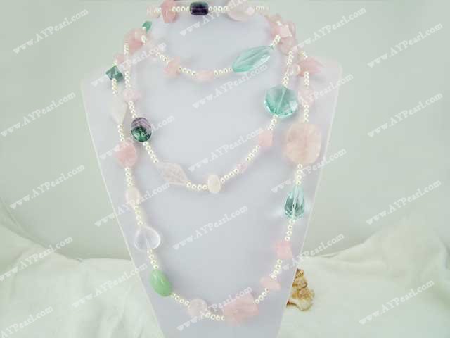 Wholesale Gemstone Jewelry-rose quartz pearl crystal necklace
