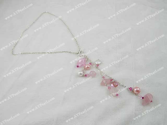 pearl crystal rose quartz necklace