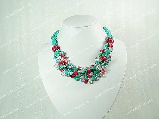 pearl coral crystal turquoise necklace
