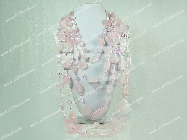 rose quartz crystal pearl necklace