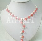 cherry quartz pearl necklace