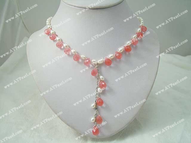 cherry quartz pearl necklace