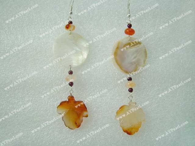 leaf shape agate shell earrings