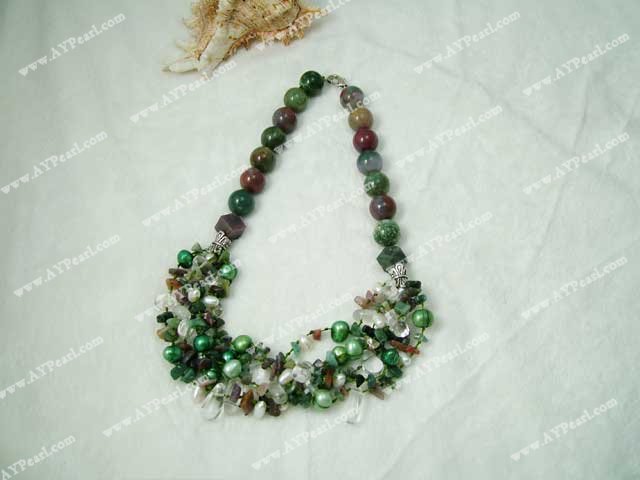 indian agate pearl crystal necklace