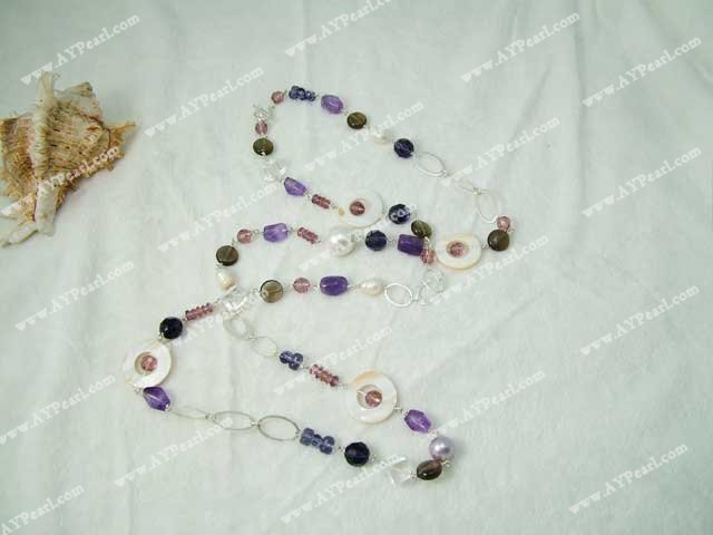 amethyst shell smoky quartz necklace