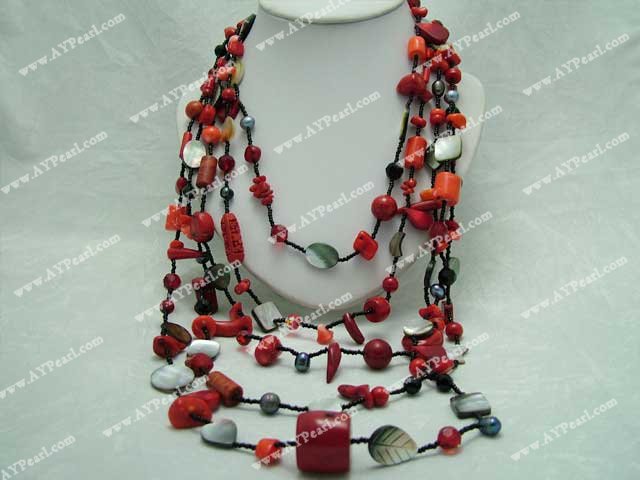 Coral Jewelry Wholesale-Coral blood stone shell necklace