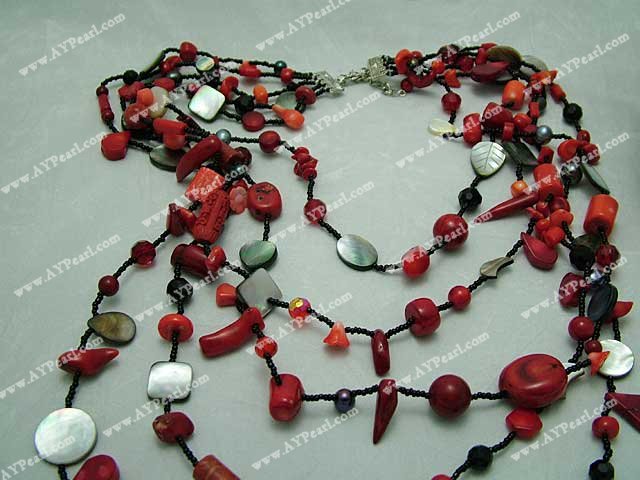 Coral Jewelry Wholesale-Coral blood stone shell necklace