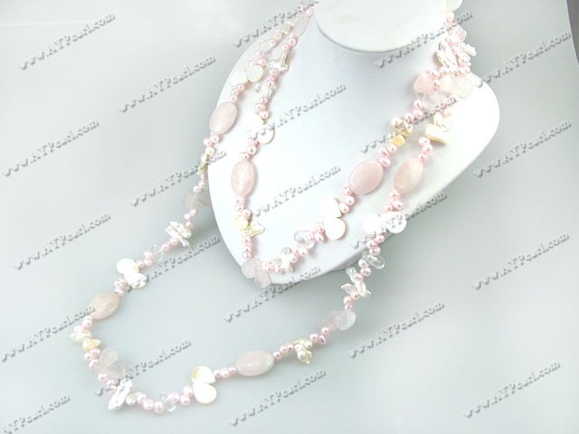 rose quartz shell pearl necklace