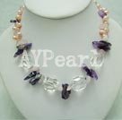 pearl crystal rose quartz necklace