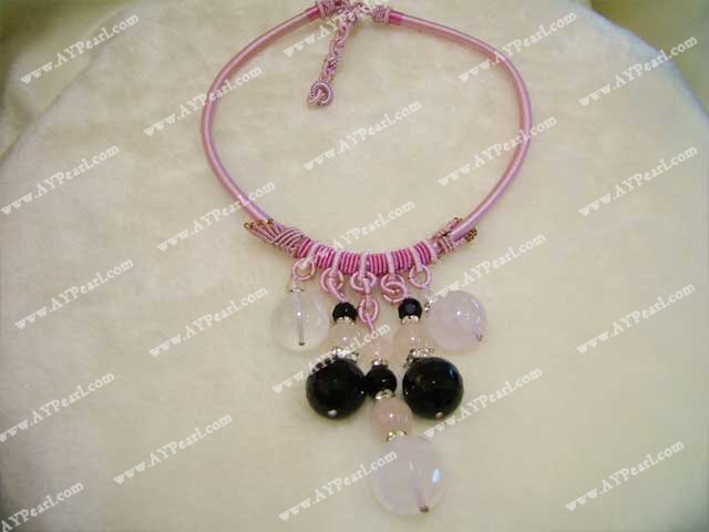 black agate rose quartz necklace