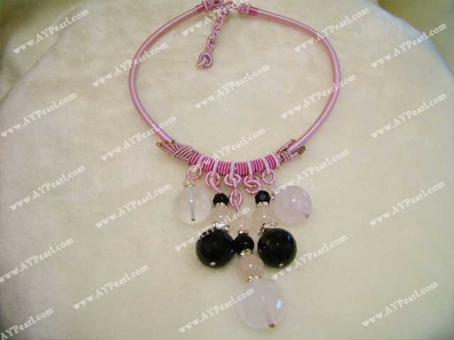 agate noire rose collier de quartz