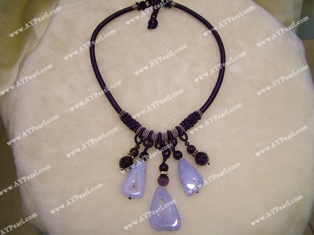 blaue Achat Amethyst Halskette