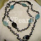 Wholesale black pearl amazon stone necklace