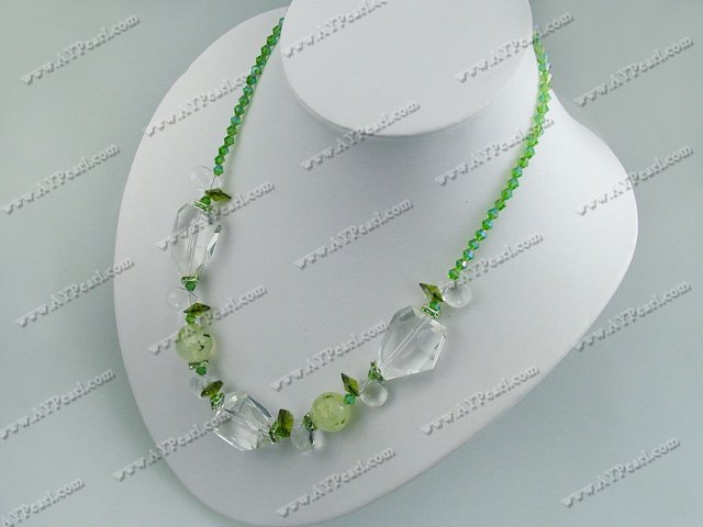 white crystal Green rutilated quartz necklace