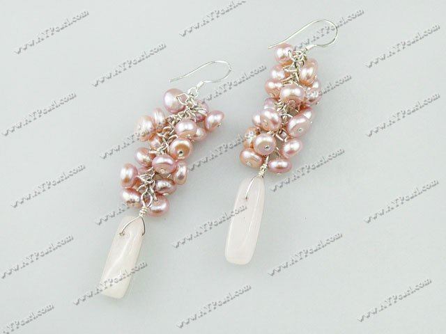 dyed pearl rose quartz earring