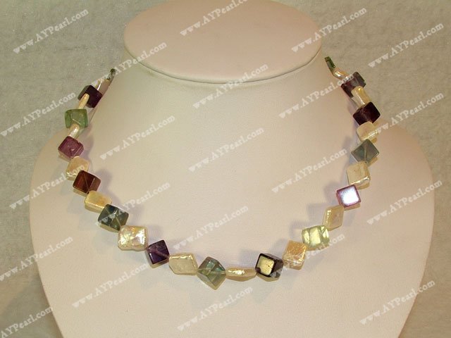 Rainbow fluorite pearl necklace
