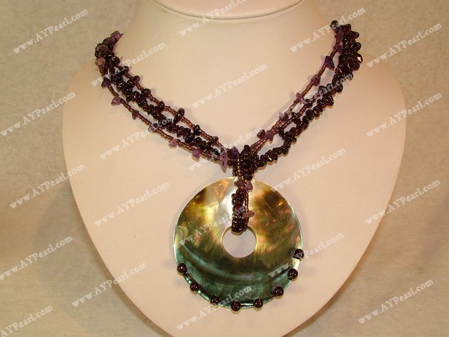 Wholesale Shell Jewelry-Mother of pearl and Amethyst necklace