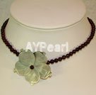 garnet shell flower necklace