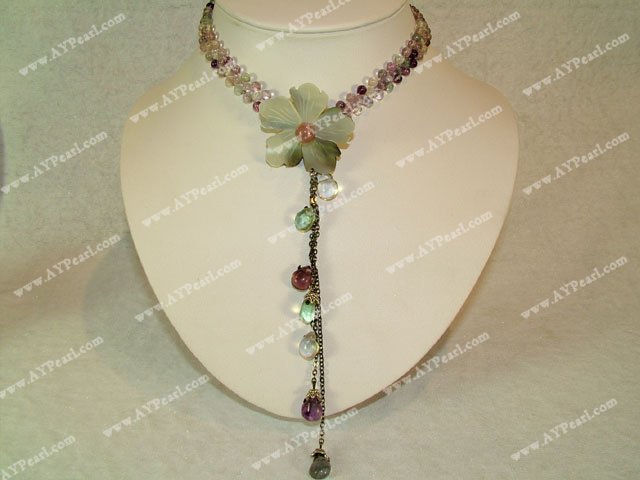 Rainbow fluorite shell necklace
