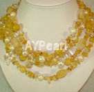 Yellow crystal and pearl necklace