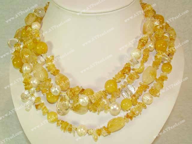 Yellow crystal and pearl necklace