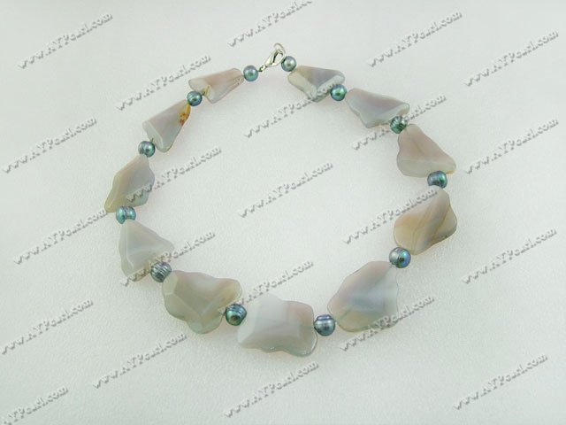Wholesale Gemstone Jewelry-gray agate pearl necklace