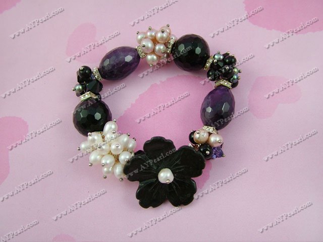 pearl amethyst black agate bracelet