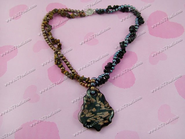 Wholesale Pearl Jewelry-pearl tiger eye black stone necklace