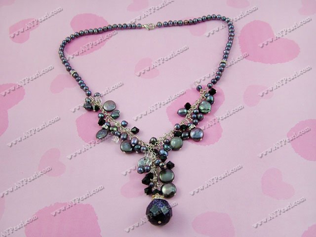 black pearl crystal blue sandstone necklace