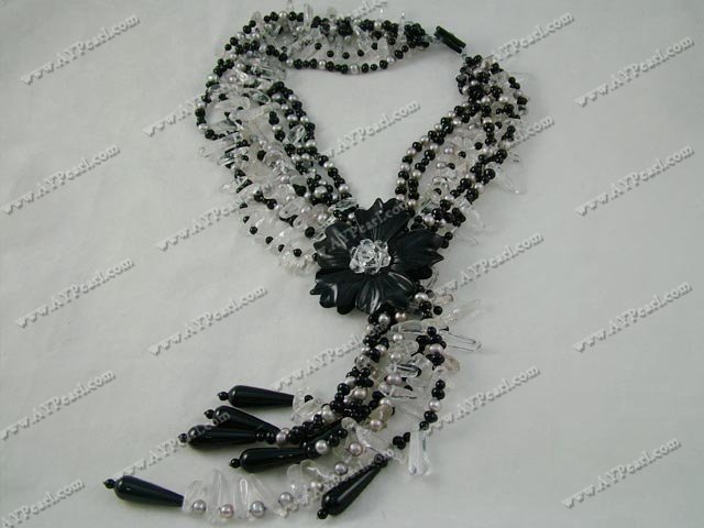 Wholesale Crystal Jewelry-white crystal black agate necklace