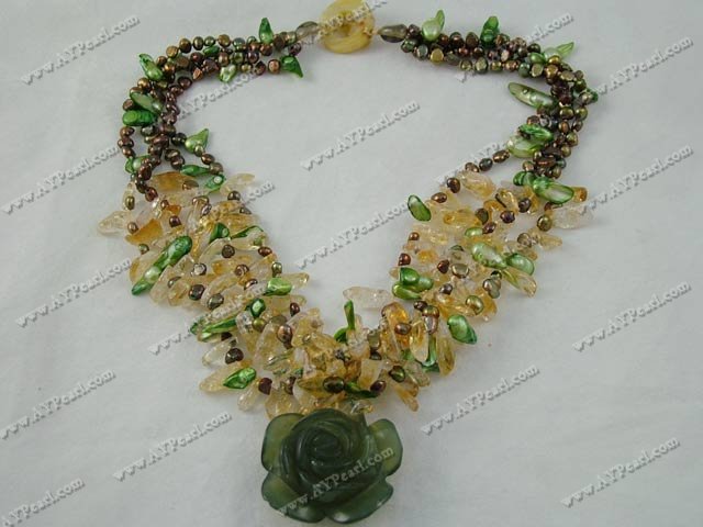 pearl crystal jade flower necklace