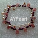 Cherry quartz pearl necklace