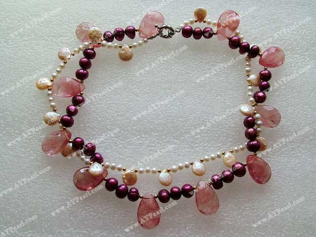 Cherry quartz pearl necklace
