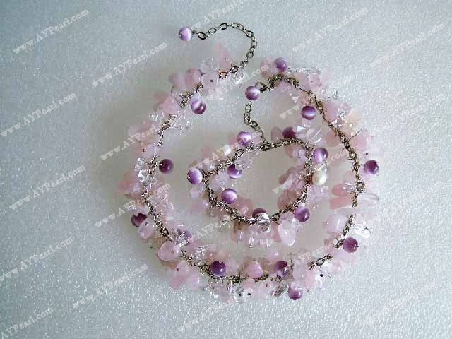 Rose quartz cat's eye crystal necklace