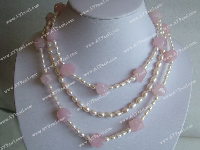 pearl Rose quartz necklace perle Rose kvarts kjede