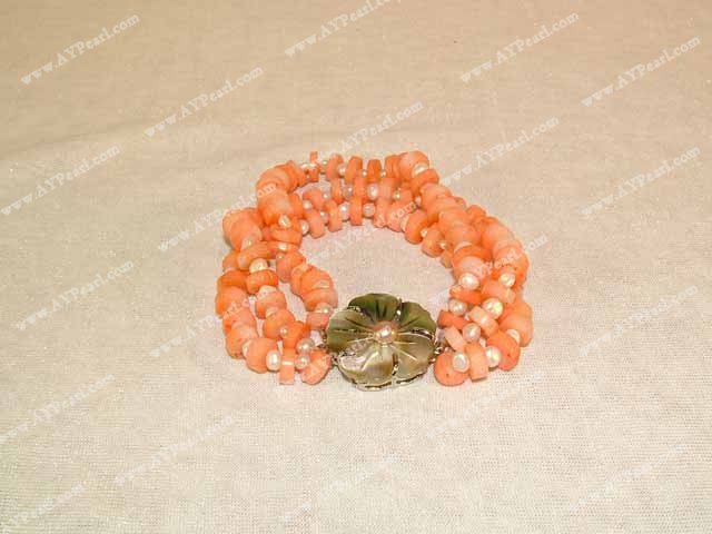Wholesale Coral Jewelry-coral and Mother of pearl bracelet