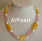 Yellow jade Rose quartz necklace