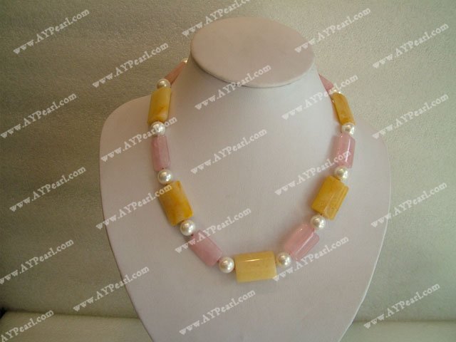 Yellow jade Rose quartz necklace