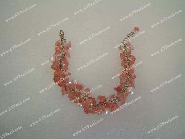 Cherry quartz pearl bracelet