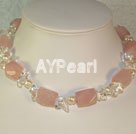Wholesale Gemstone Jewelry-Rose quartz white crystal necklace