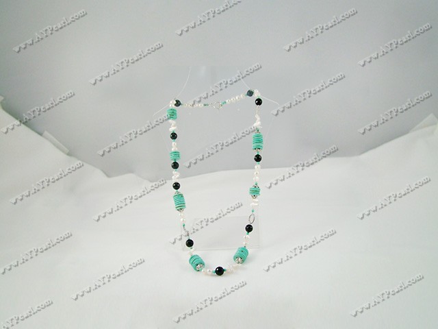 pearl black agate tuequoise necklace