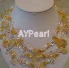 Yellow crystal pearl necklace